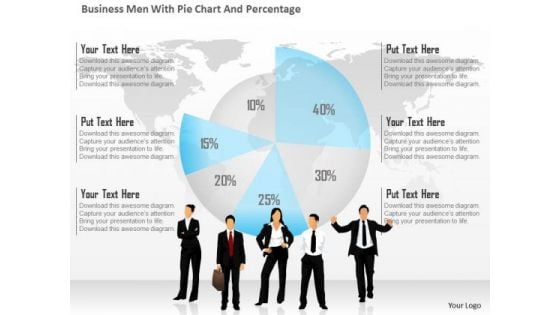 Business Diagram Business Men With Pie Chart And Percentage Presentation Template