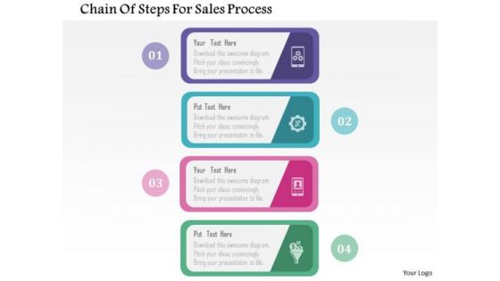 Business Diagram Chain Of Steps For Sales Process Presentation Template