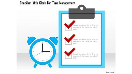 Business Diagram Checklist With Clock For Time Management Presentation Template