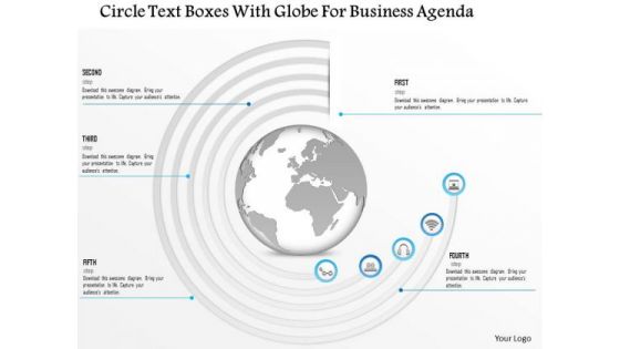 Business Diagram Circle Text Boxes With Globe For Business Agenda Presentation Template Business Diagram Circle Text Boxes With Globe For Business Agenda Presentation Template