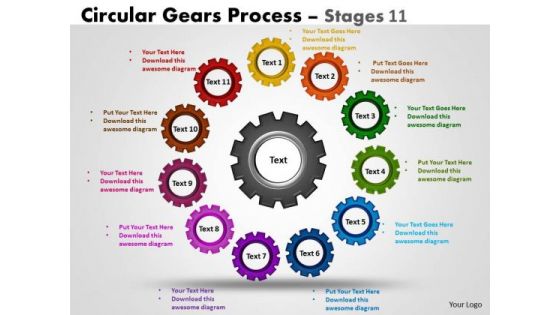 Business Diagram Circular Gears Flowchart Process Diagram Stages 11 Sales Diagram
