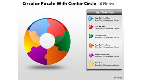 Business Diagram Circular Puzzle With Center Circle 6 Pieces Sales Diagram