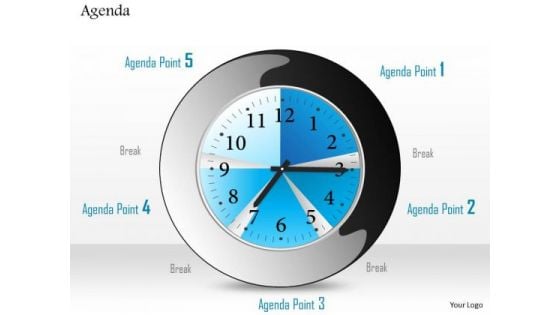 Business Diagram Clock To Show Five Different Agendas With Breaks Presentation Template