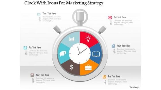 Business Diagram Clock With Icons For Marketing Strategy Presentation Template