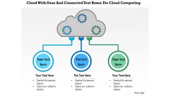Business Diagram Cloud With Gear And Connected Text Boxes For Cloud Computing Presentation Template