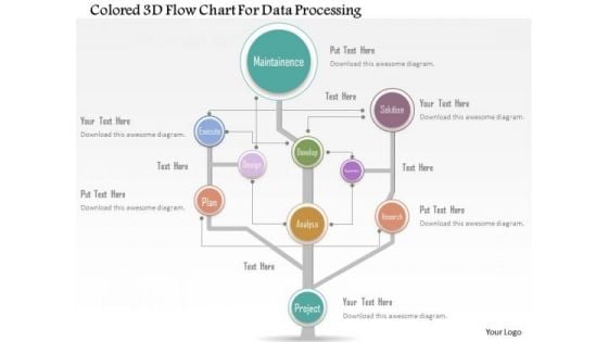 Business Diagram Colored 3d Flow Chart For Data Processing Presentation Template