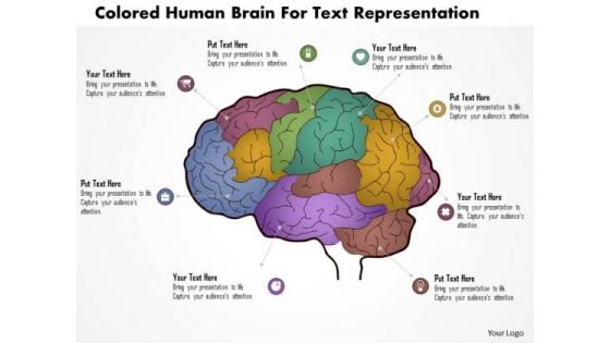 Business Diagram Colored Human Brain For Text Repesentation Presentation Template