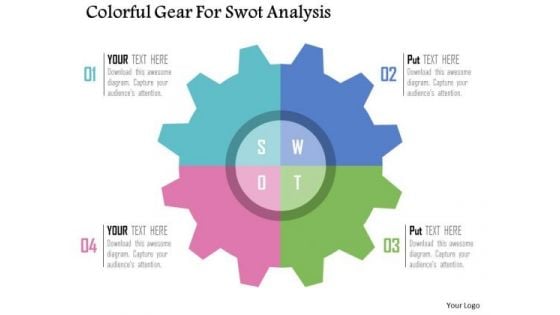 Business Diagram Colorful Gear For Swot Analysis Presentation Template