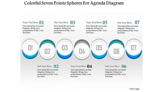 Business Diagram Colorful Seven Points Spheres For Agenda Diagram Presentation Template