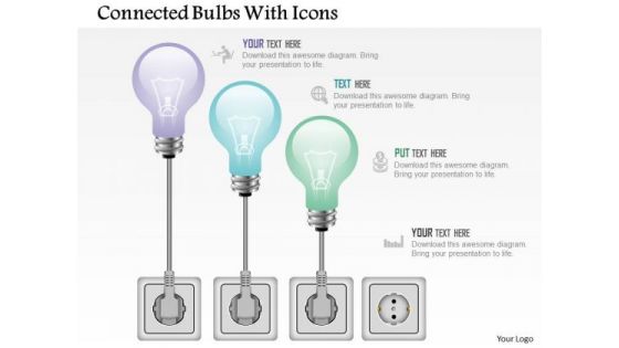 Business Diagram Connected Bulbs With Icons Presentation Template