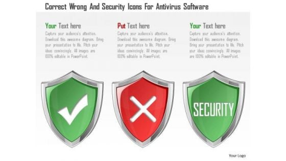Business Diagram Correct Wrong And Security Icons For Antivirus Software Presentation Template