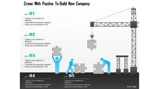 Business Diagram Crane With Puzzles To Build New Company Presentation Template