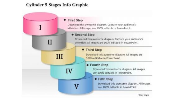 Business Diagram Cylinder 5 Stages Info Graphic Presentation Template