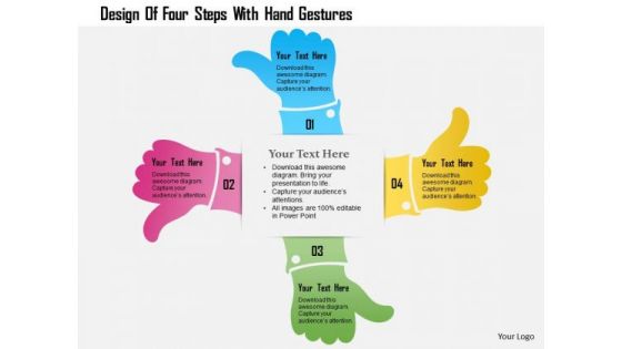 Business Diagram Design Of Four Steps With Hand Gestures Presentation Template