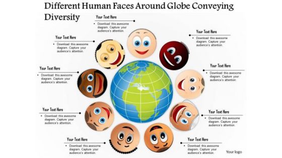 Business Diagram Different Human Faces Around Globe Conveying Diversity Presentation Template