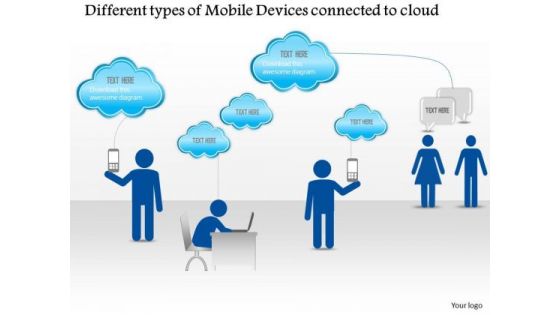 Business Diagram Different Types Of Mobile Devices Connected To The Cloud Presentation Template