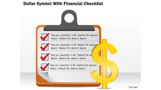 Business Diagram Dollar Symbol With Financial Checklist Presentation Template