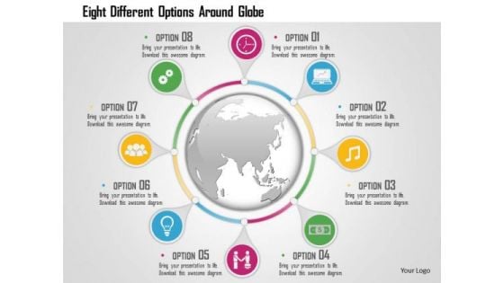 Business Diagram Eight Different Options Around Globe Presentation Template