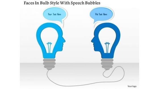 Business Diagram Faces In Bulb Style With Speech Bubbles Presentation Template