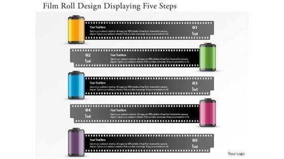 Business Diagram Film Roll Design Displaying Five Steps Presentation Template