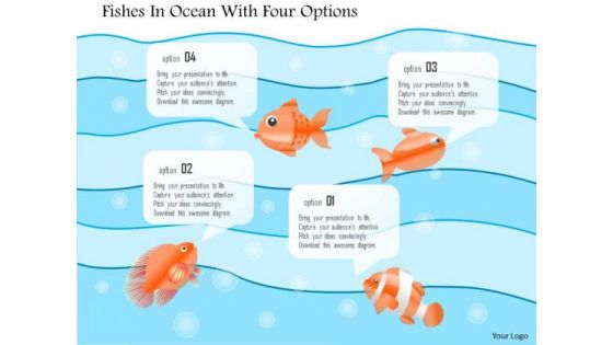 Business Diagram Fishes In Ocean With Four Options Presentation Template