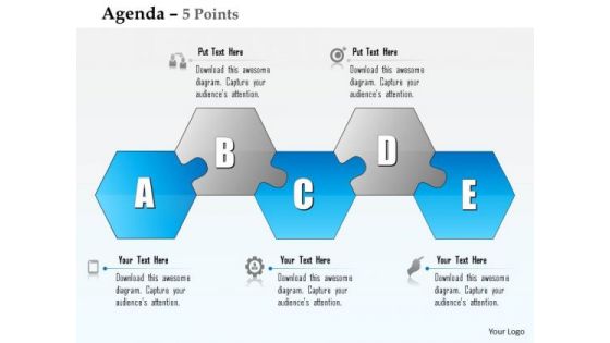Business Diagram Five Alphabetic Hexagonal Shape Blocks Agenda Diagram Presentation Template