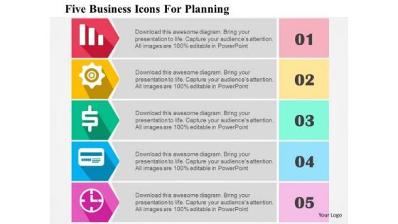 Business Diagram Five Business Icons For Planning Presentation Template