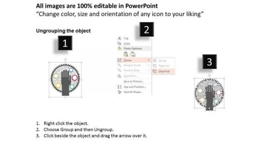 Business Diagram Five Gears Around Hand Icon Presentation Template