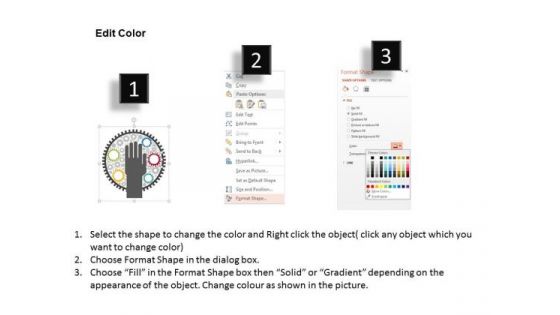 Business Diagram Five Gears Around Hand Icon Presentation Template