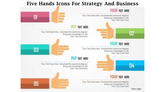 Business Diagram Five Hands Icons For Strategy And Business Presentation Template