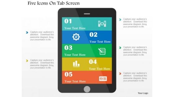 Business Diagram Five Icons On Tab Screen Presentation Template