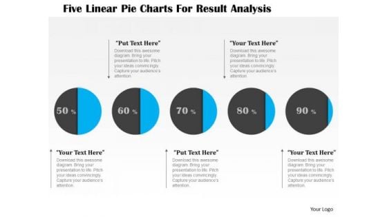 Business Diagram Five Linear Pie Charts For Result Analysis Presentation Template