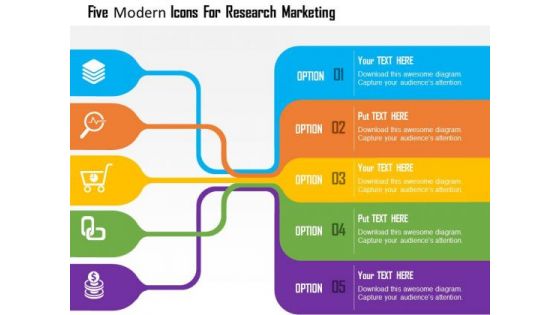 Business Diagram Five Modern Icons For Research Marketing Presentation Template