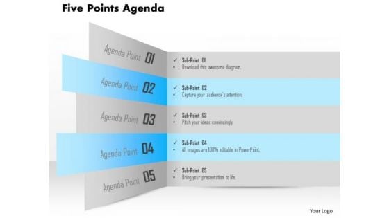 Business Diagram Five Points Agenda Presentation Template