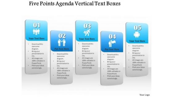 Business Diagram Five Points Agenda Vertical Text Boxes Presentation Template