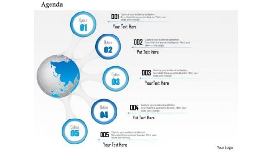 Business Diagram Five Points Agenda With Globe Diagram Presentation Template