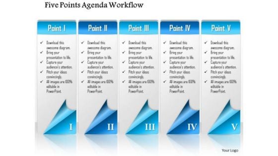 Business Diagram Five Points Agenda Workflow Presentation Template