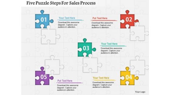 Business Diagram Five Puzzle Steps For Sales Process Presentation Template