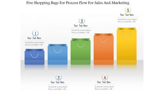 Business Diagram Five Shopping Bags For Process Flow For Sales And Marketing Presentation Template