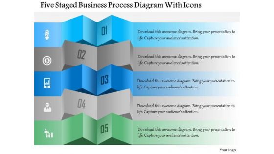 Business Diagram Five Staged Business Process Diagram With Icons Presentation Template