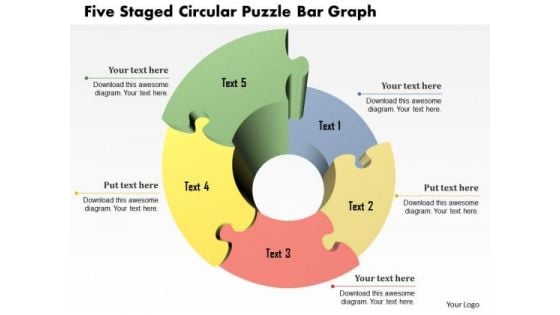 Business Diagram Five Staged Circular Puzzle Bar Graph Presentation Template