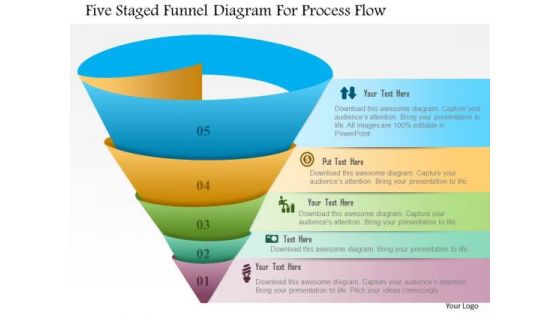 Business Diagram Five Staged Funnel Diagram For Process Flow Presentation Template