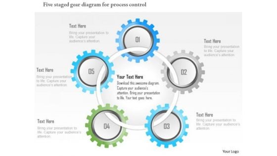 Business Diagram Five Staged Gear Diagram For Process Control Presentation Template