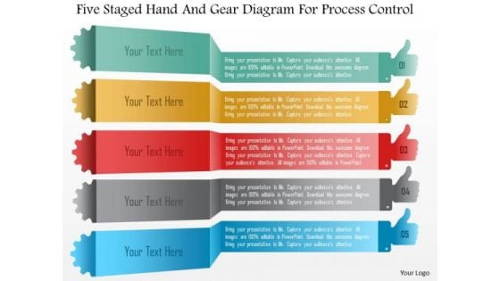 Business Diagram Five Staged Hand And Gear Diagram For Process Control PowerPoint Template