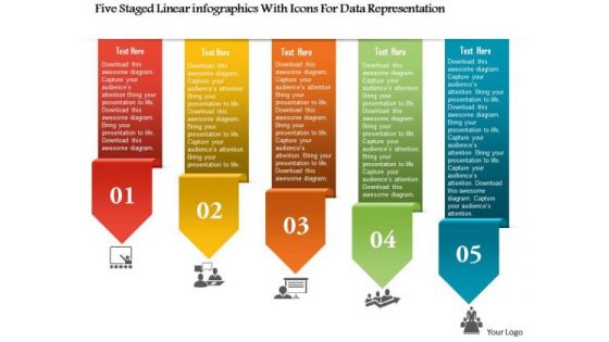 Business Diagram Five Staged Linear Infographics With Icons For Data Representation Ppt Template