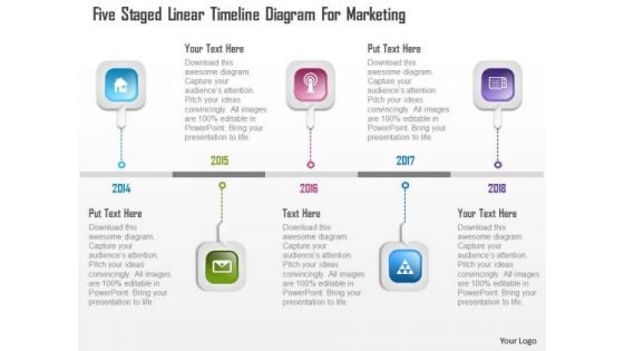 Business Diagram Five Staged Linear Timeline Diagram For Marketing Presentation Template