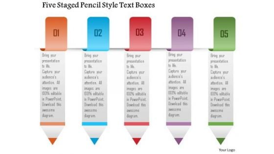 Business Diagram Five Staged Pencil Style Text Boxes Presentation Template