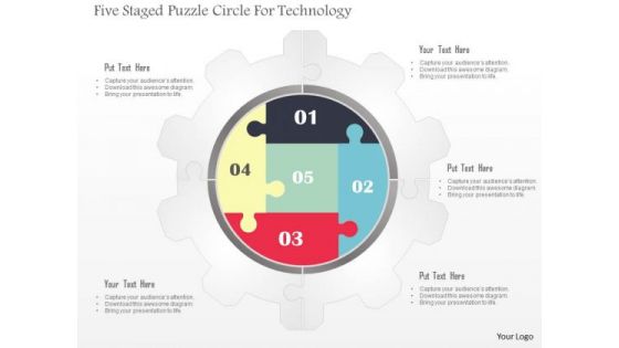 Business Diagram Five Staged Puzzle Circle For Technology Presentation Template