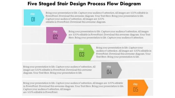 Business Diagram Five Staged Stair Design Process Flow Diagram PowerPoint Template