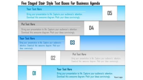 Business Diagram Five Staged Stair Style Text Boxes For Business Agenda Presentation Template